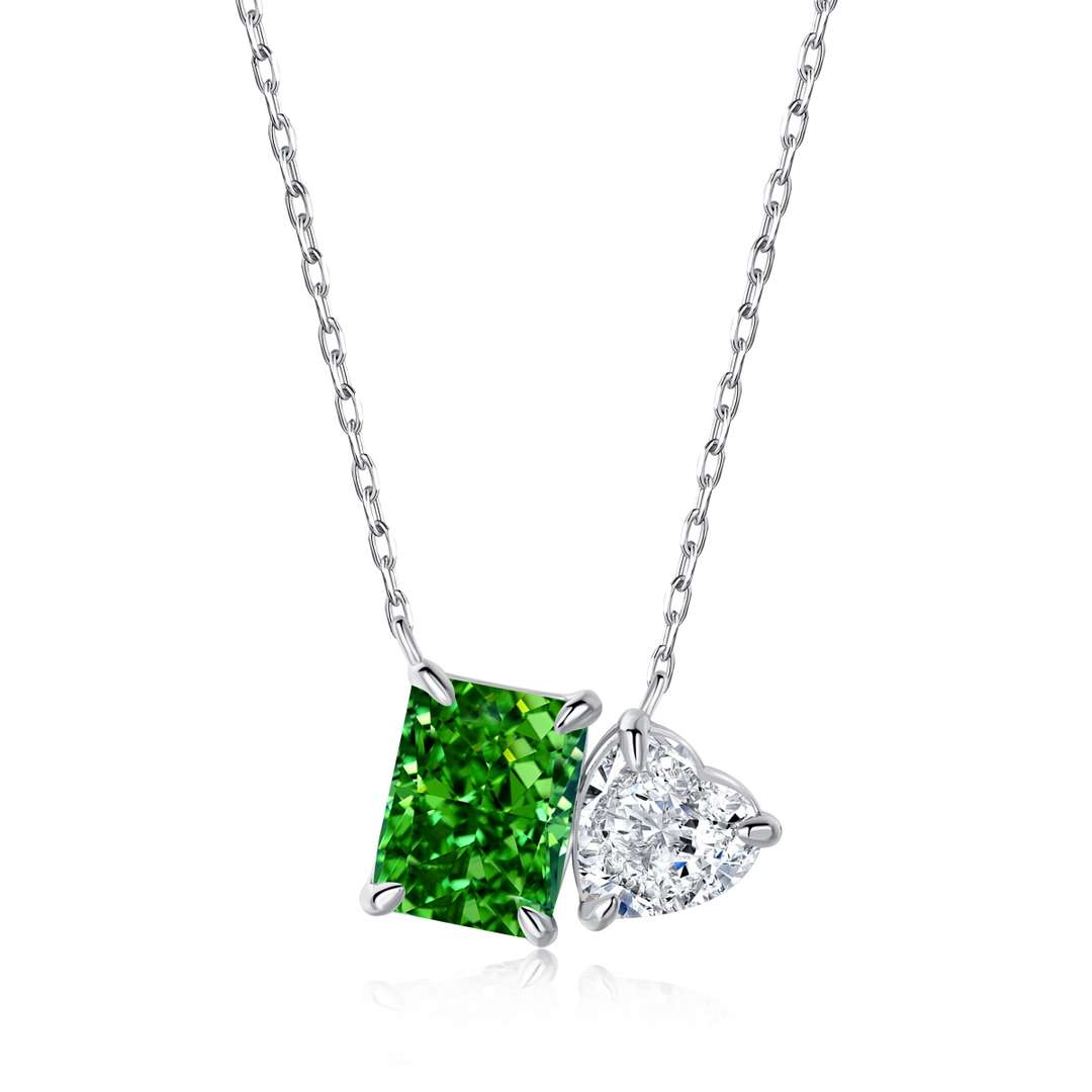 [Clara Jewels]Dazzling Square & Heart Shape Necklace