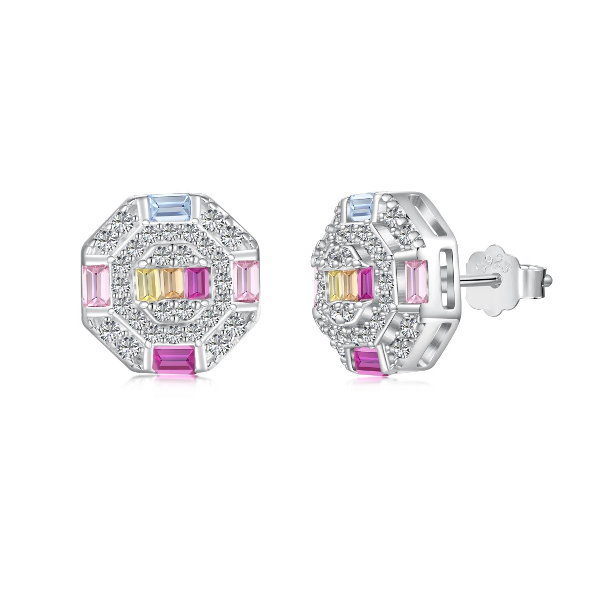 [Clara Jewels]Ornate Colorful Octagon Shape Daily Earrings