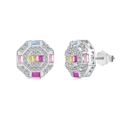 [Clara Jewels]Ornate Colorful Octagon Shape Daily Earrings