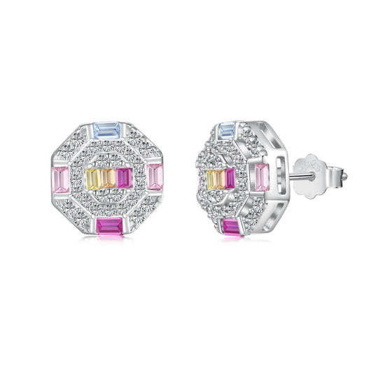 [Clara Jewels]Ornate Colorful Octagon Shape Daily Earrings