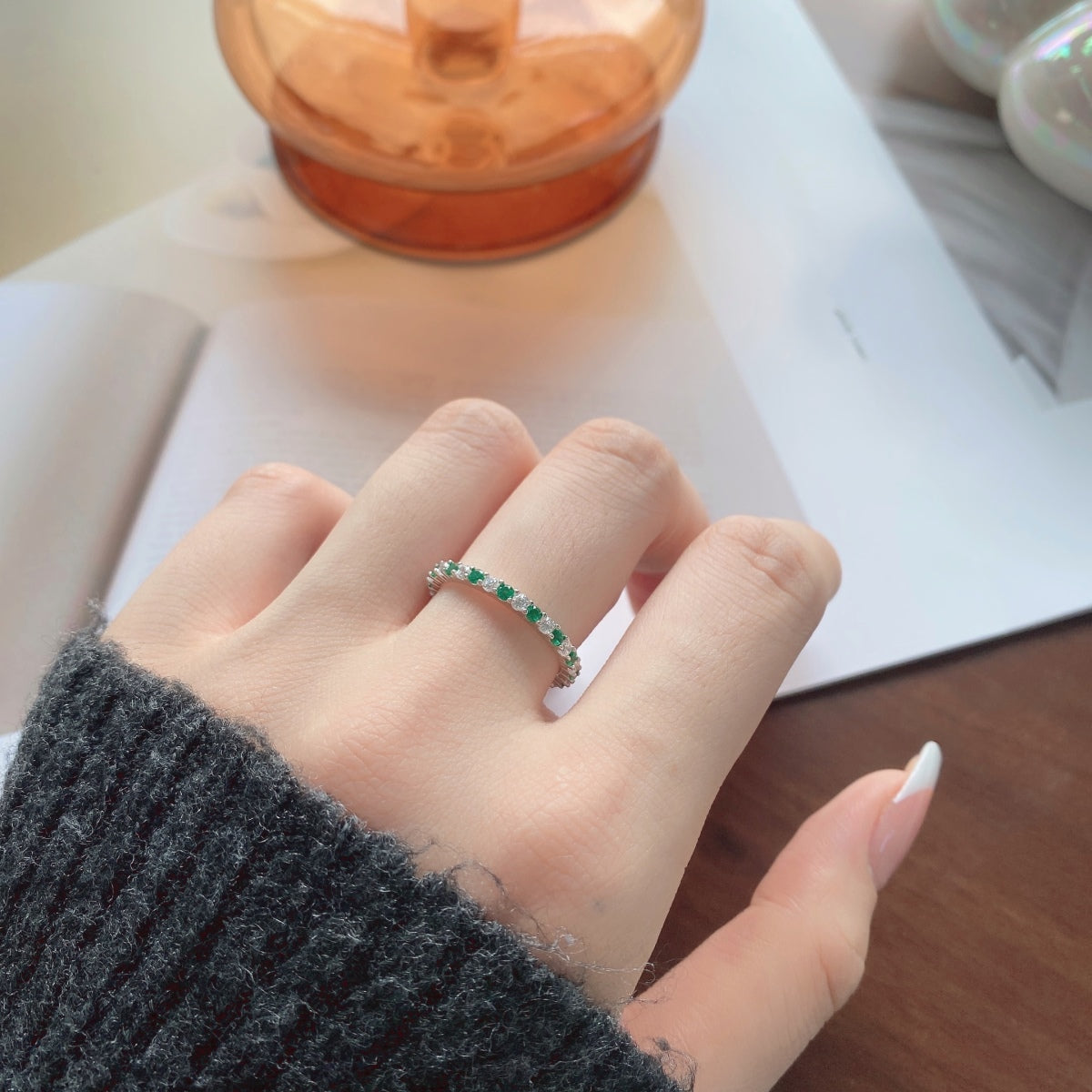 [Clara Jewels]Exquisite Colorful Round Cut Tennis Ring