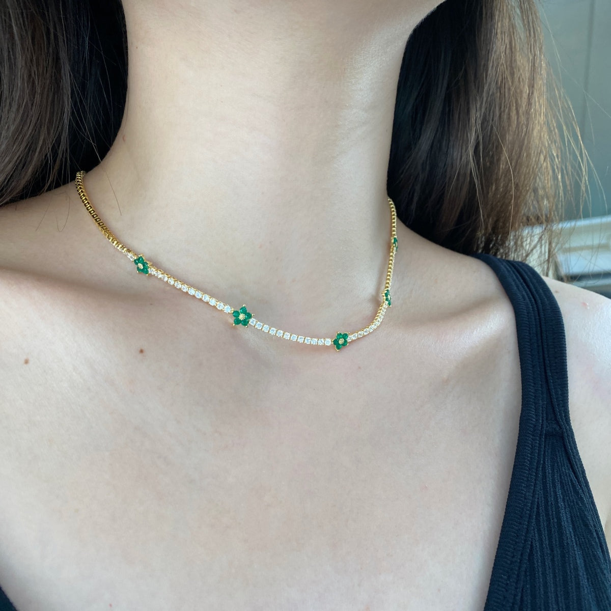 [Clara Jewels]Luxurious Colorful Flower Tennis Necklace