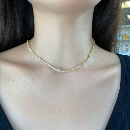 [Clara Jewels]Luxurious Colorful Flower Tennis Necklace