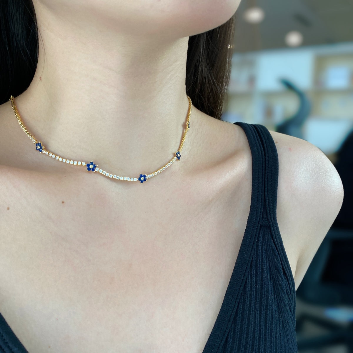 [Clara Jewels]Luxurious Colorful Flower Tennis Necklace
