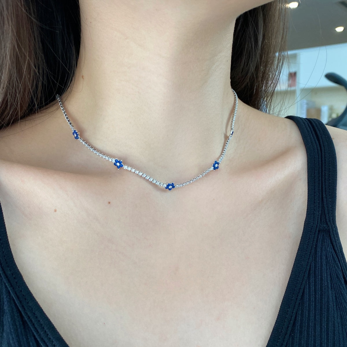 [Clara Jewels]Luxurious Colorful Flower Tennis Necklace