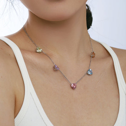 [Clara Jewels]Sparkling Colorful Heart Cut Necklace