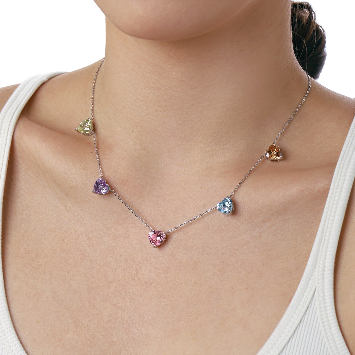 [Clara Jewels]Sparkling Colorful Heart Cut Necklace