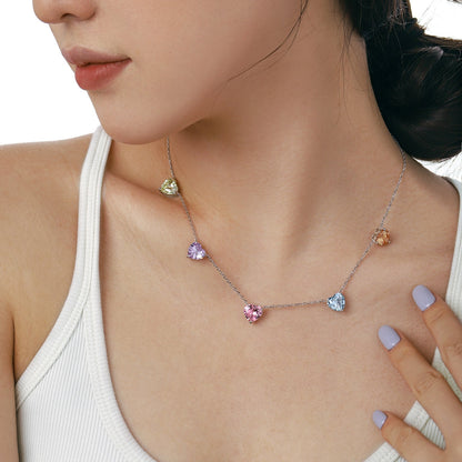 [Clara Jewels]Sparkling Colorful Heart Cut Necklace