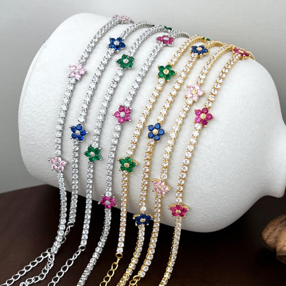 [Clara Jewels]Sparkling Flower Shape Tennis Bracelet