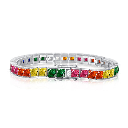 [Clara Jewels]Radiant Colorful Princess Cut Tennis Bracelet