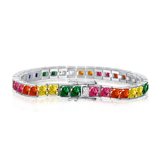 [Clara Jewels]Radiant Colorful Princess Cut Tennis Bracelet