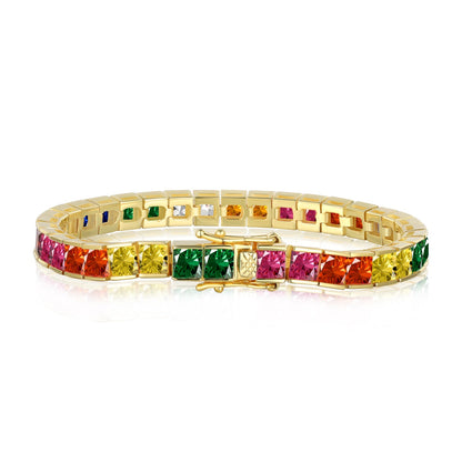 [Clara Jewels]Radiant Colorful Princess Cut Tennis Bracelet