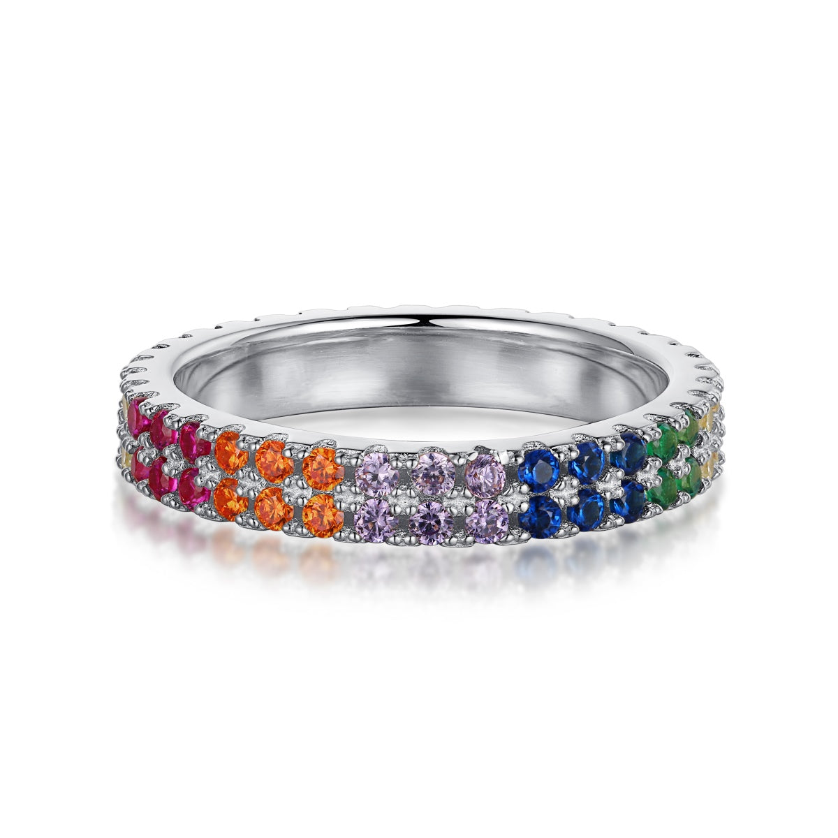 [Clara Jewels]Unique Colorful Round Cut Tennis Ring