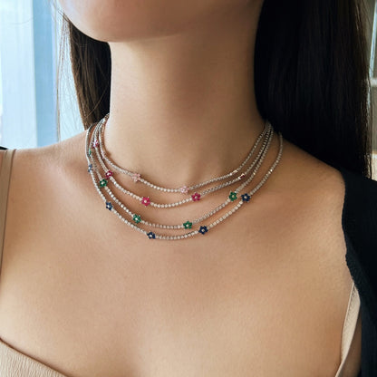 [Clara Jewels]Luxurious Colorful Flower Tennis Necklace