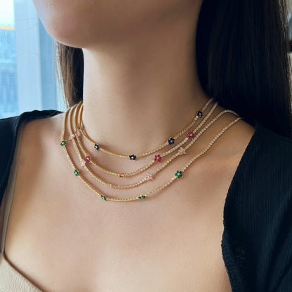 [Clara Jewels]Luxurious Colorful Flower Tennis Necklace