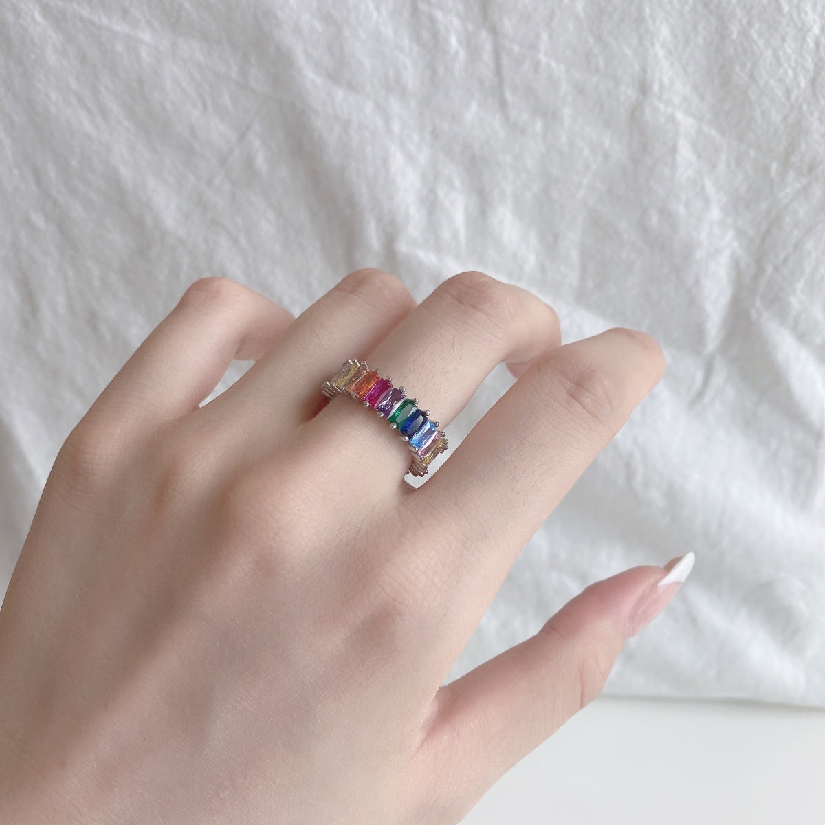 [Clara Jewels]Unique Colorful Radiant Cut RIng