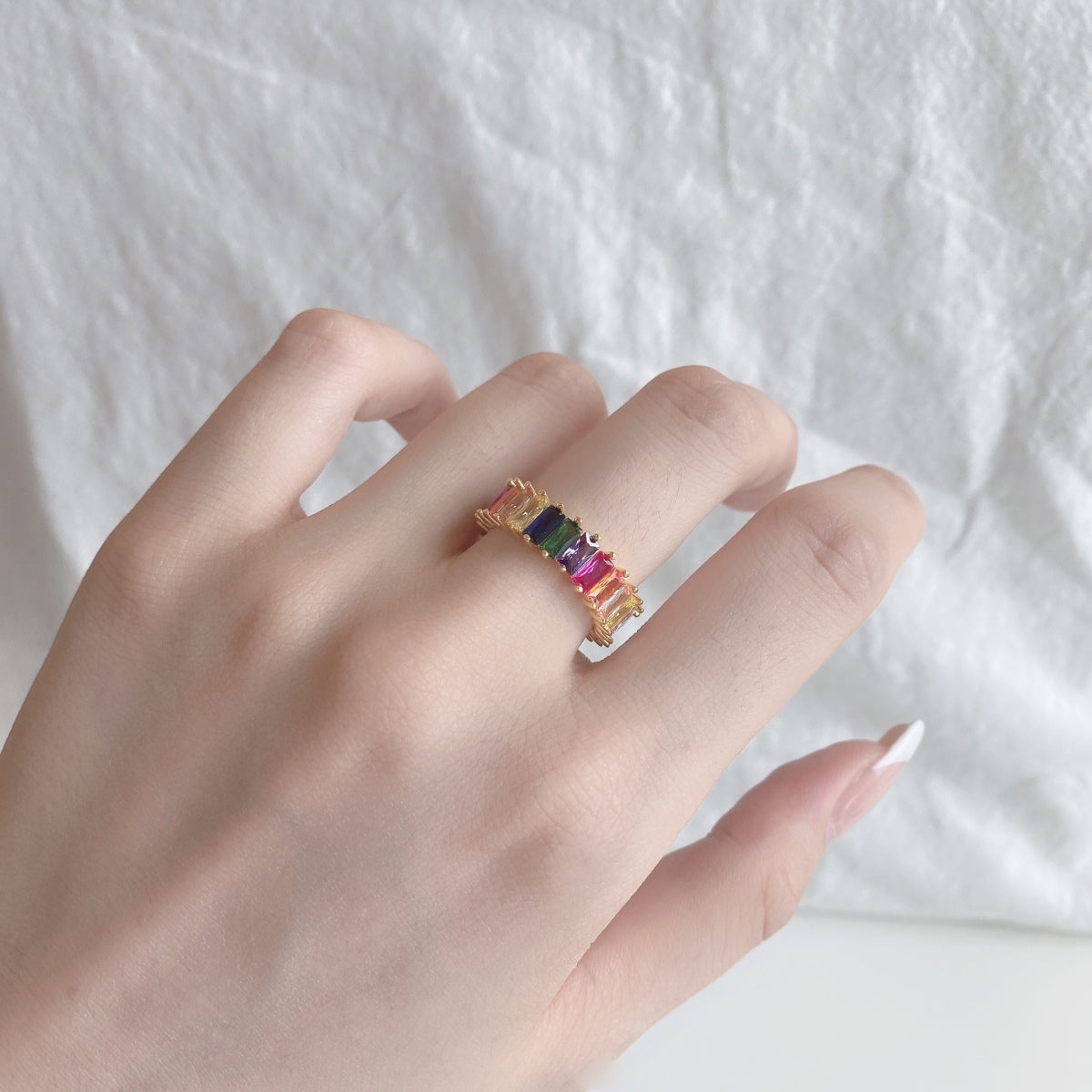 [Clara Jewels]Unique Colorful Radiant Cut RIng