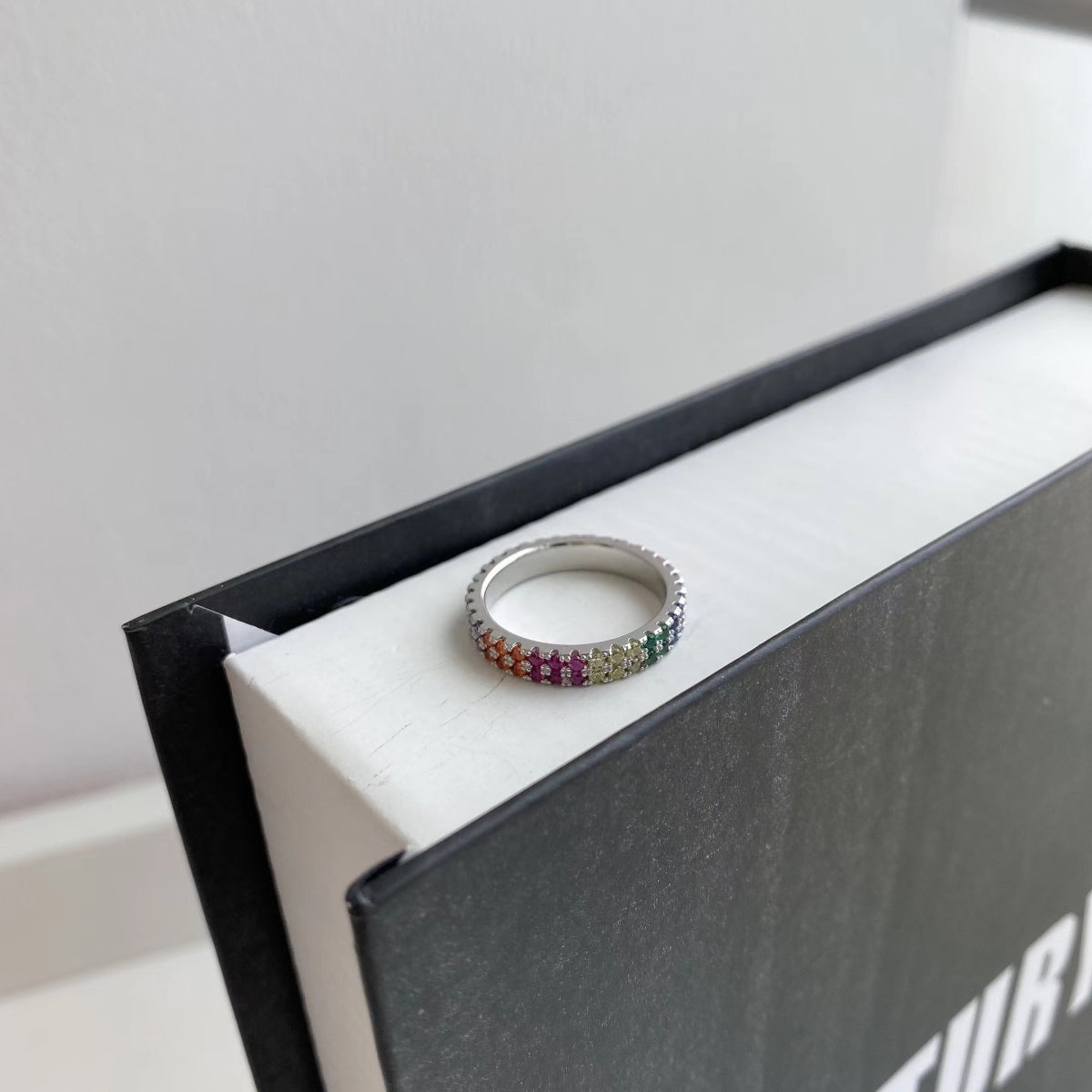 [Clara Jewels]Unique Colorful Round Cut Tennis Ring