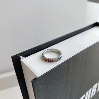 [Clara Jewels]Unique Colorful Round Cut Tennis Ring