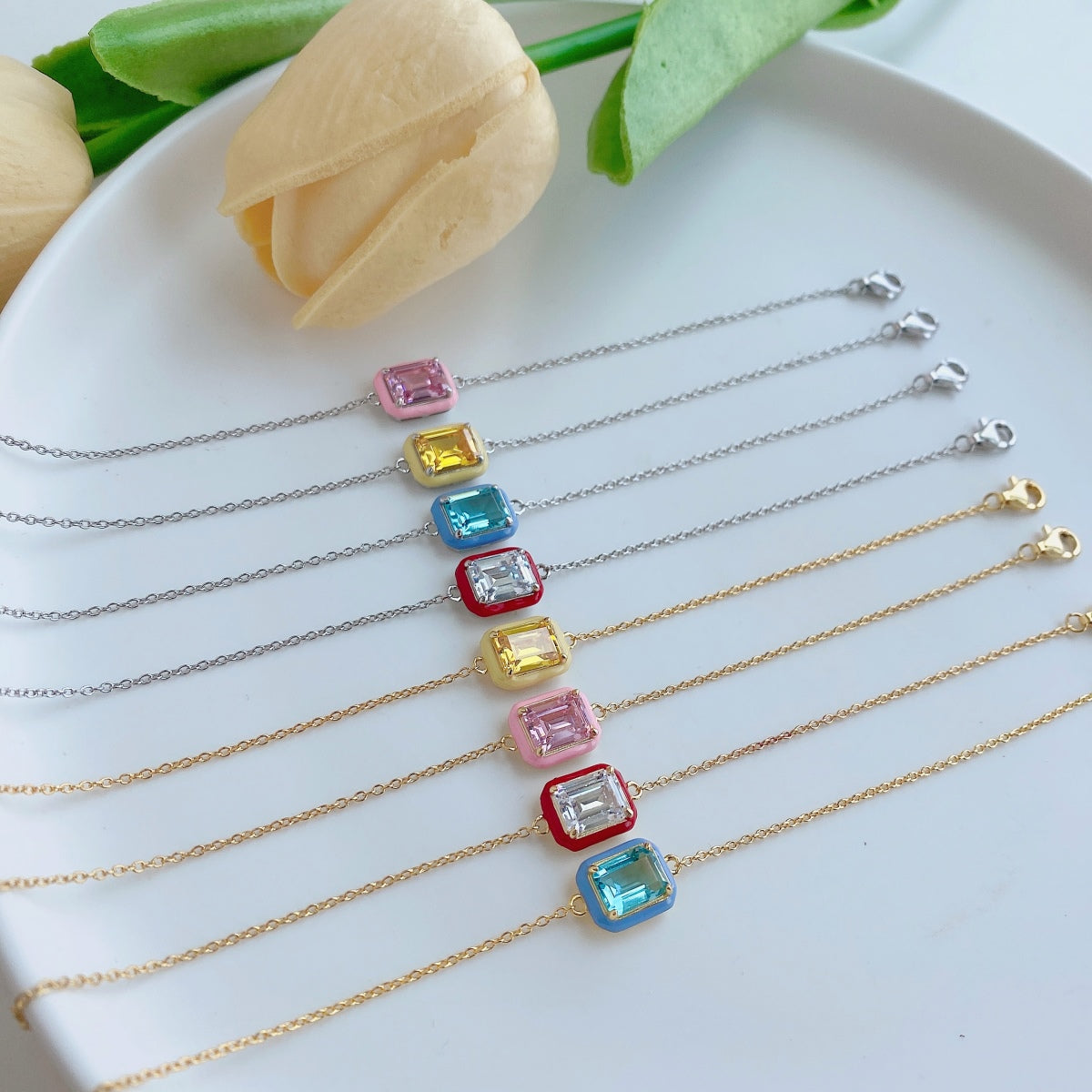 [Clara Jewels]2.0 Carat Sparkling Colorful Emerald Cut Daily Bracelet