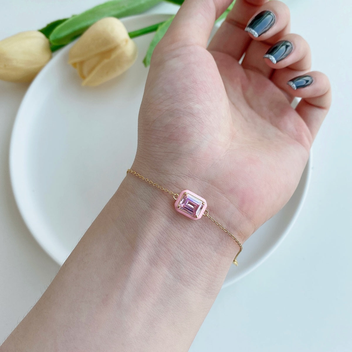[Clara Jewels]2.0 Carat Sparkling Colorful Emerald Cut Daily Bracelet
