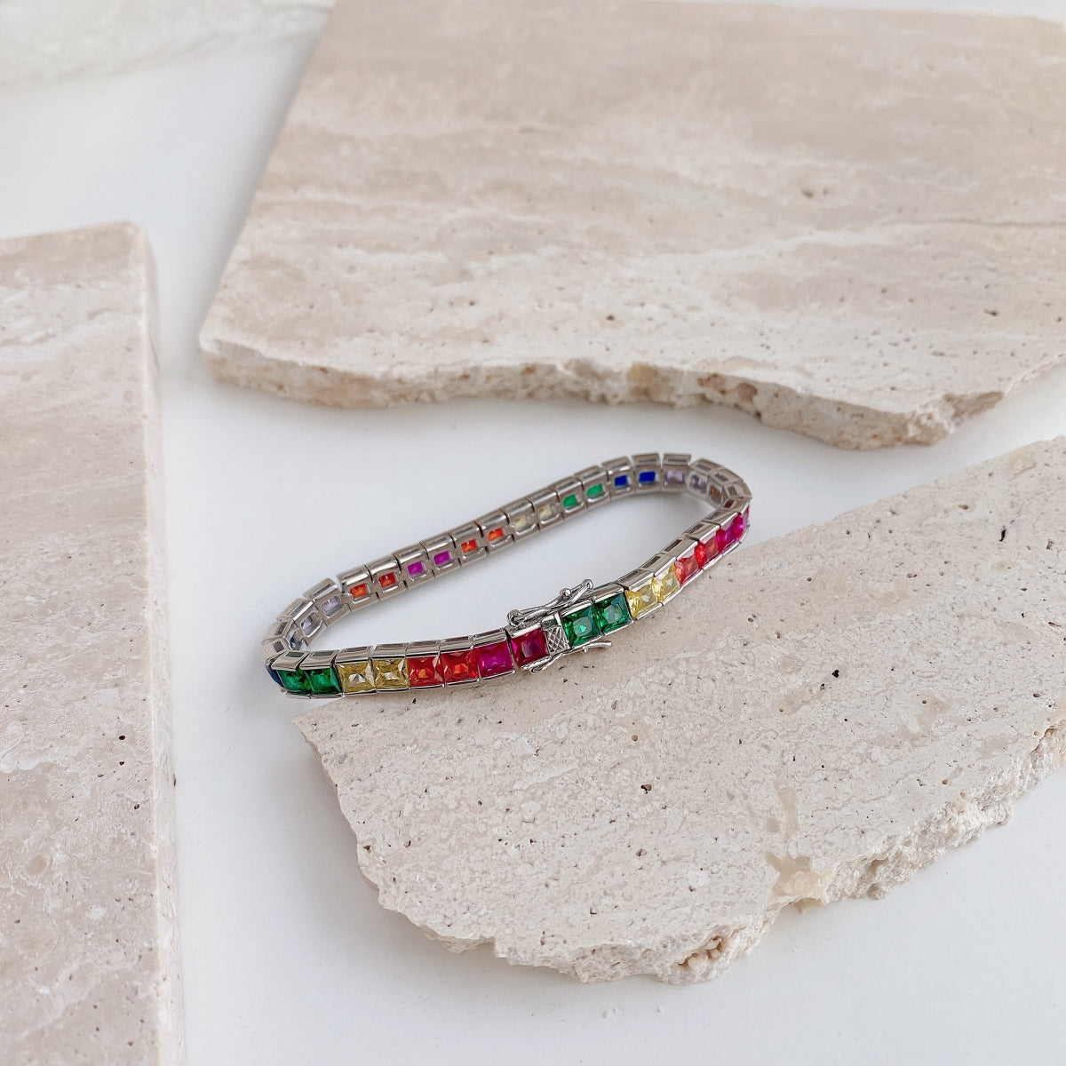 [Clara Jewels]Radiant Colorful Princess Cut Tennis Bracelet