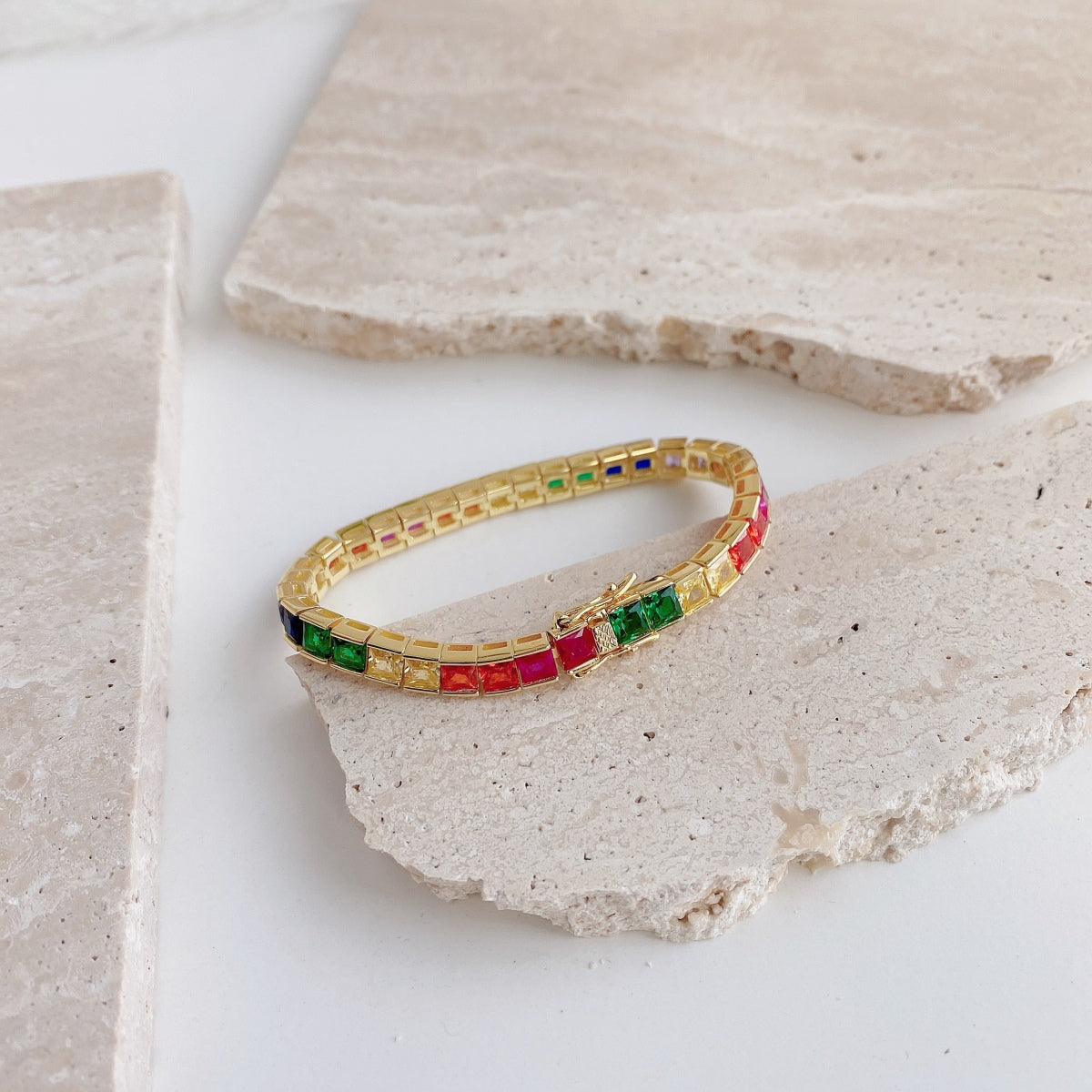 [Clara Jewels]Radiant Colorful Princess Cut Tennis Bracelet