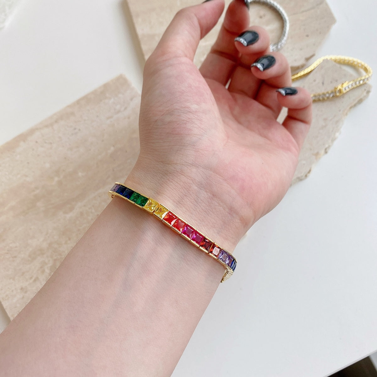 [Clara Jewels]Radiant Colorful Princess Cut Tennis Bracelet