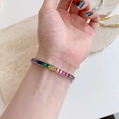 [Clara Jewels]Radiant Colorful Princess Cut Tennis Bracelet