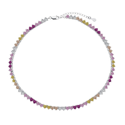 [Clara Jewels]Sparkling Colorful Full Heart Tennis Necklace