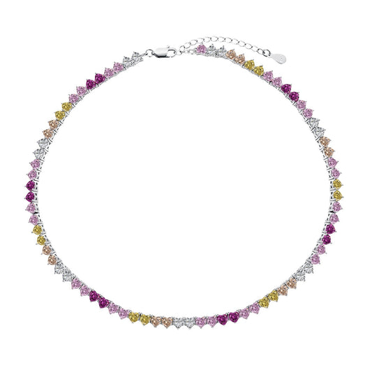 [Clara Jewels]Sparkling Colorful Full Heart Tennis Necklace