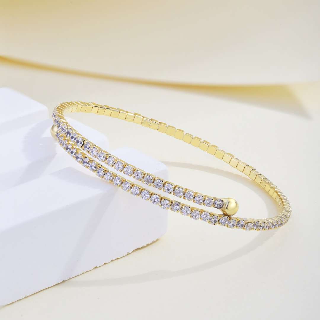 [Clara Jewels]Row of Diamonds Round Fashion Bracelet