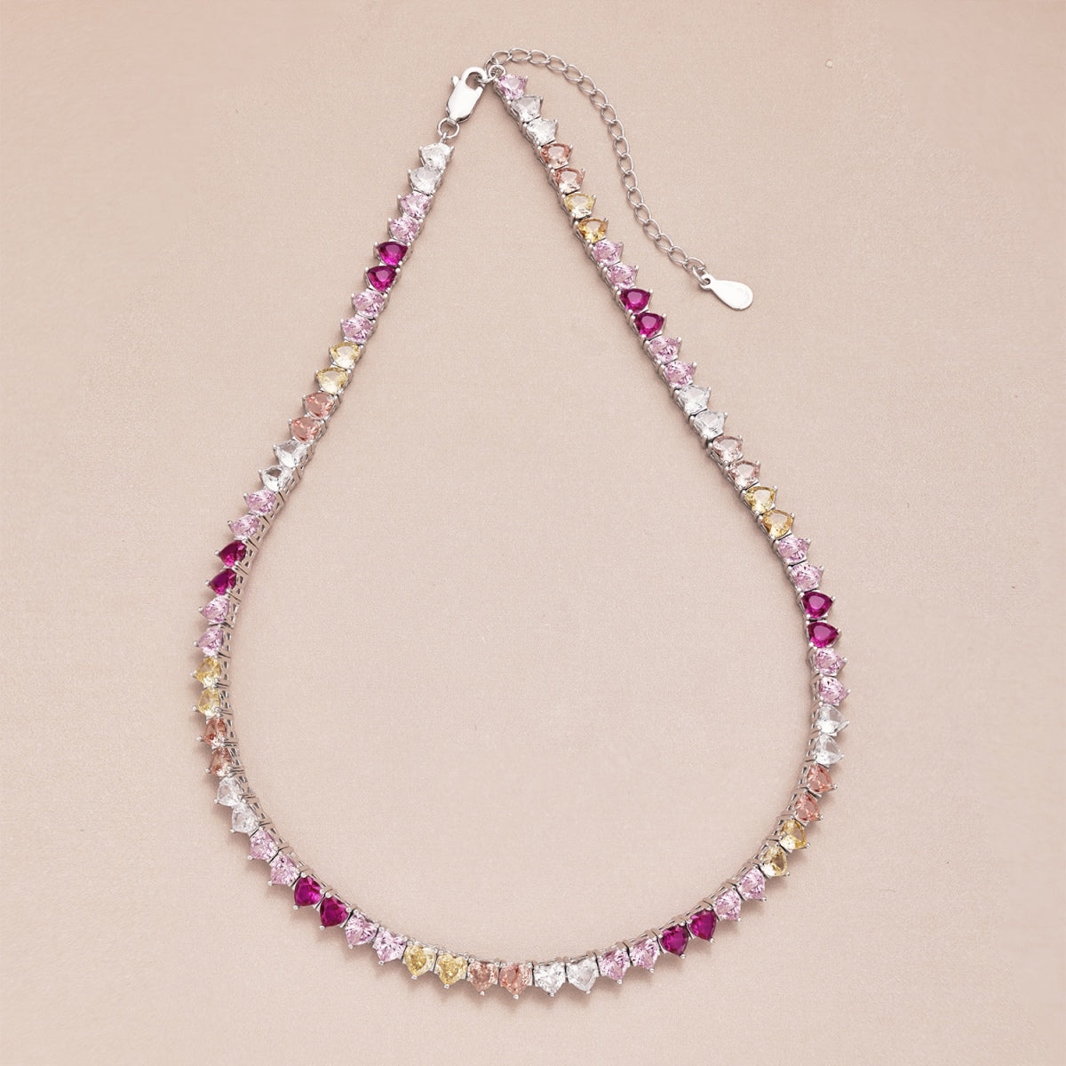 [Clara Jewels]Sparkling Colorful Full Heart Tennis Necklace