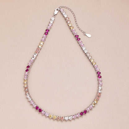 [Clara Jewels]Sparkling Colorful Full Heart Tennis Necklace