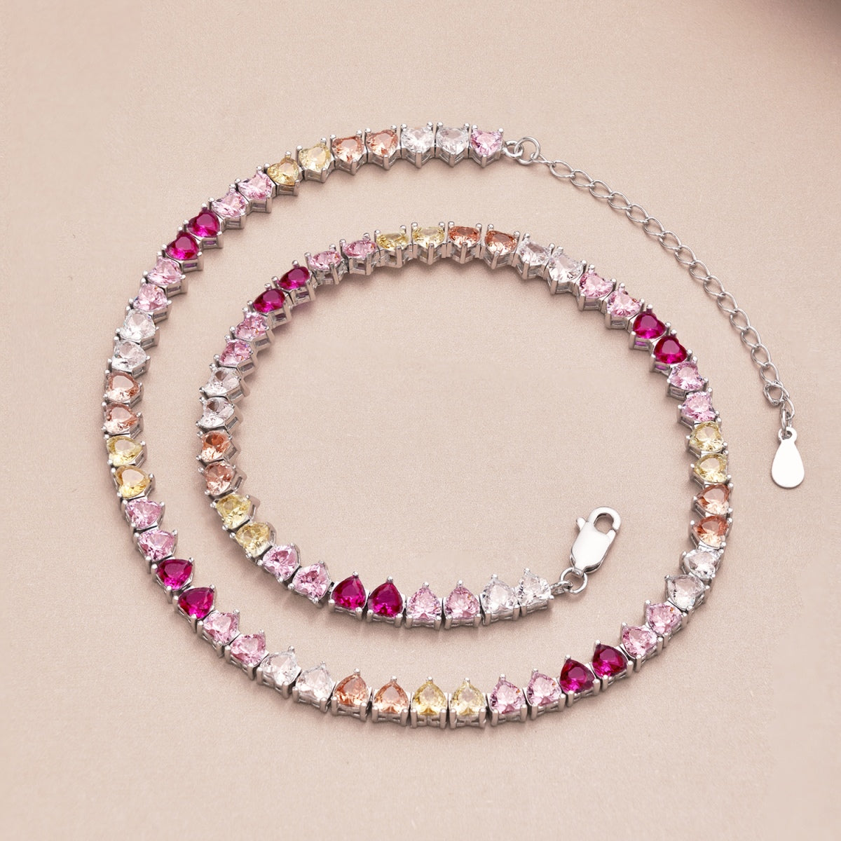[Clara Jewels]Sparkling Colorful Full Heart Tennis Necklace