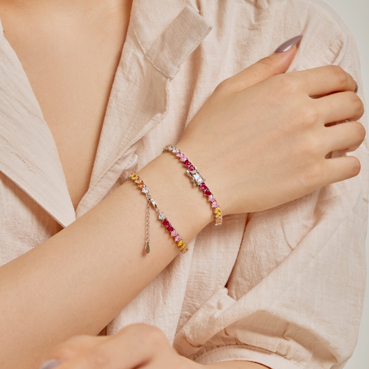 [Clara Jewels]Luxurious Colorful Romantic Heart Shape Lover Bracelet