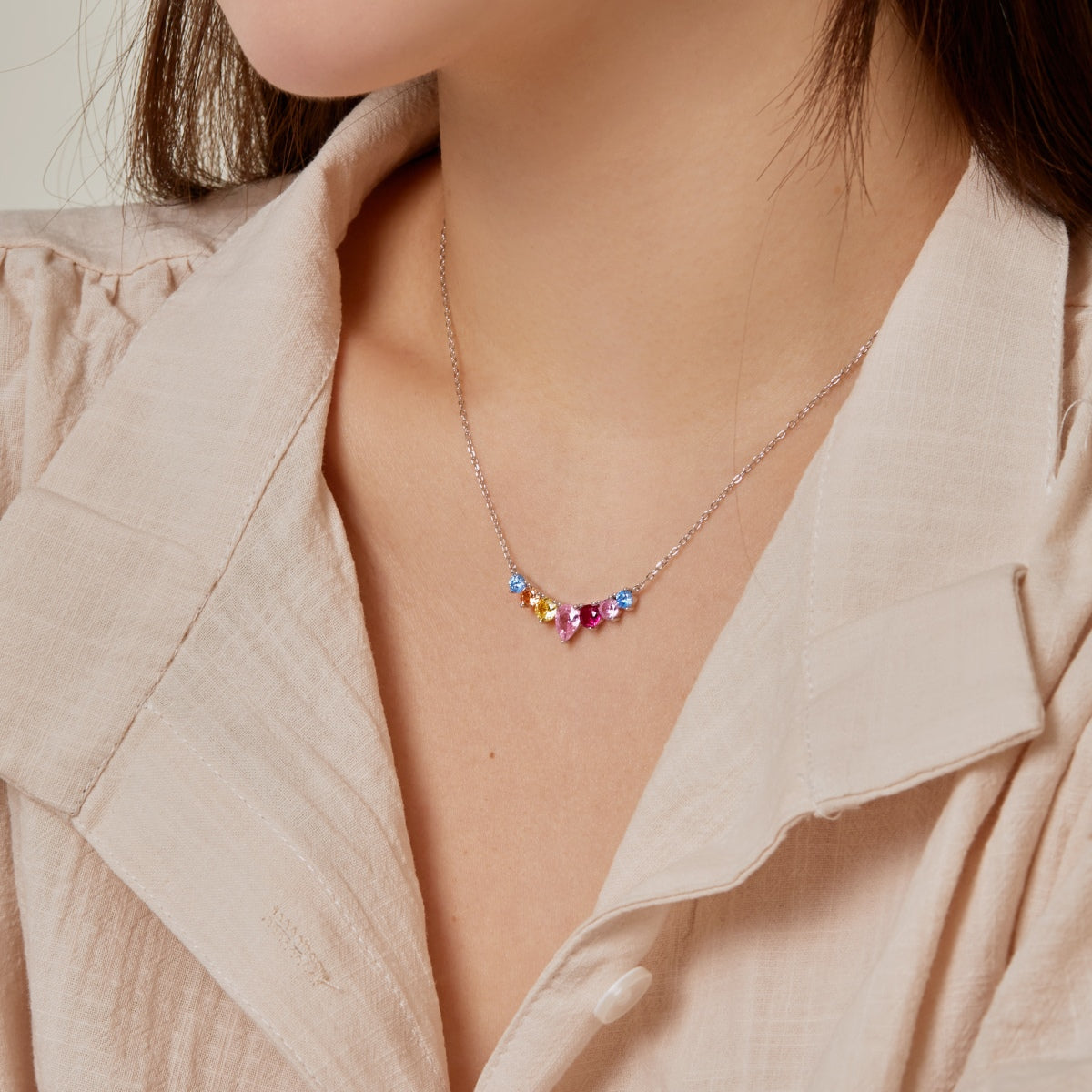 [Clara Jewels]Dainty Colorful Heart Necklace