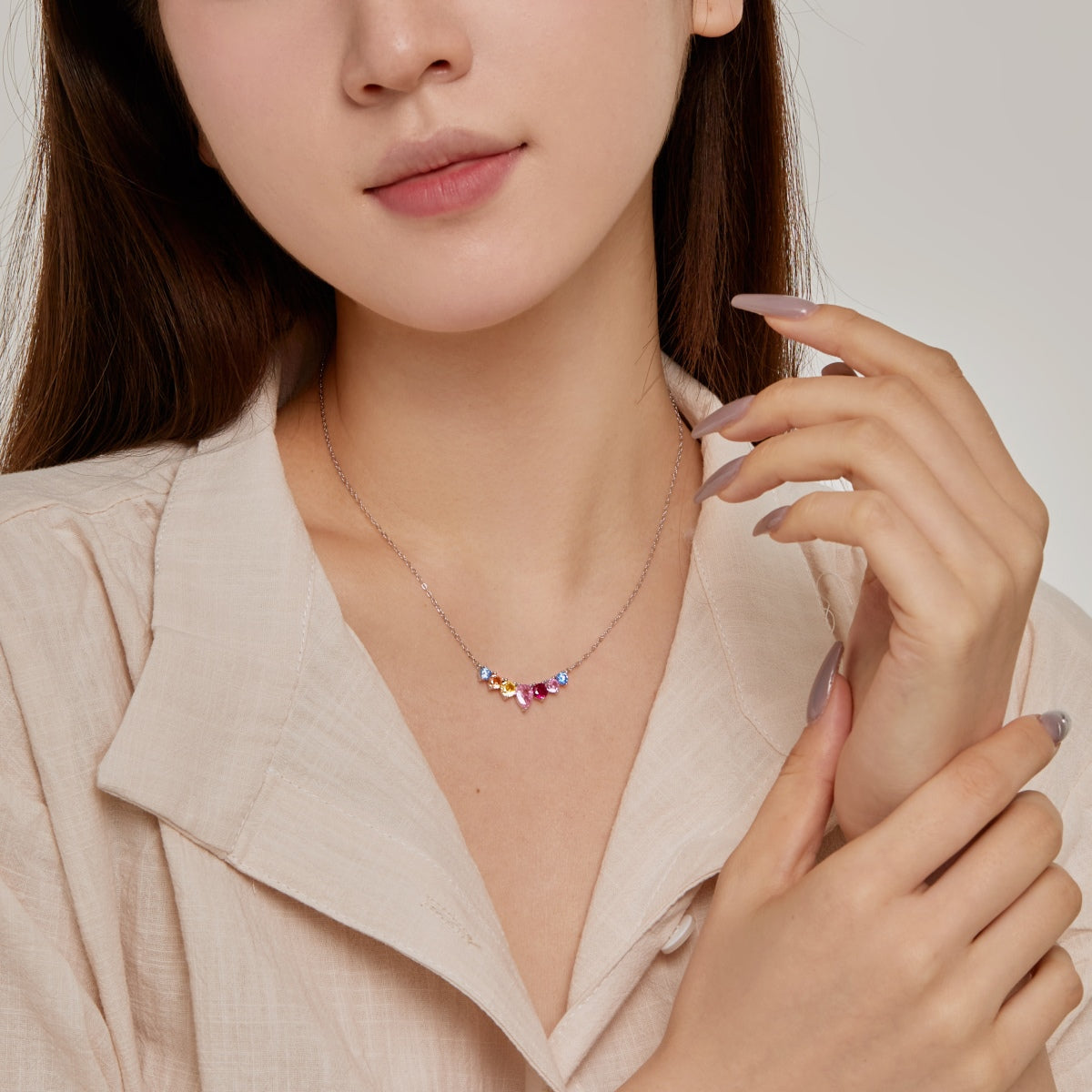 [Clara Jewels]Dainty Colorful Heart Necklace