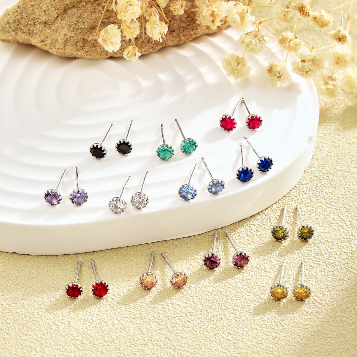 [Clara Jewels]Sparkling Colorful Round Shape Earrings