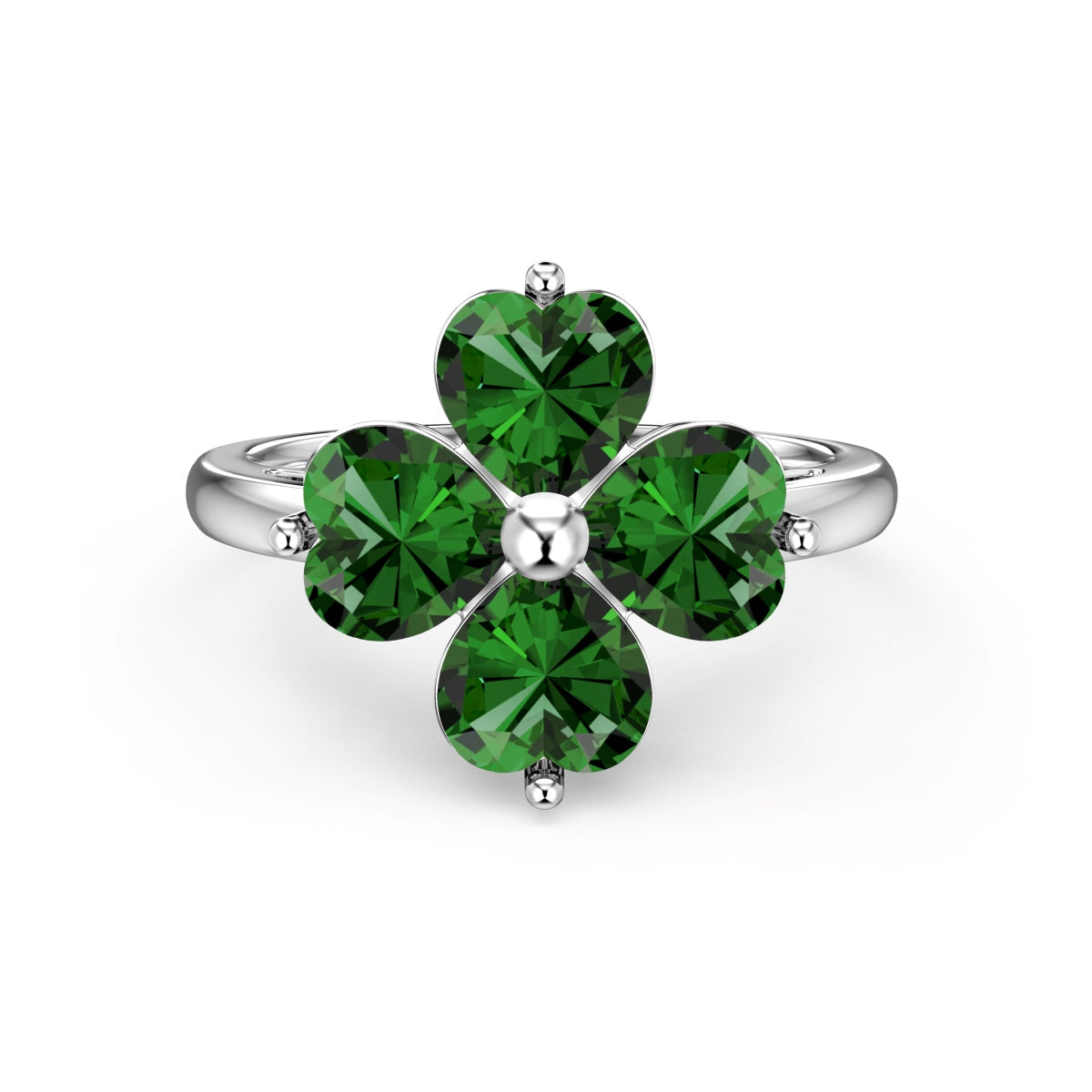 [Clara Jewels]Heart-shaped Four-Leaf Clover Ball Ring