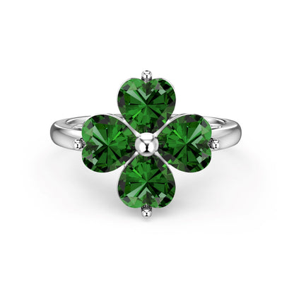[Clara Jewels]Heart-shaped Four-Leaf Clover Ball Ring