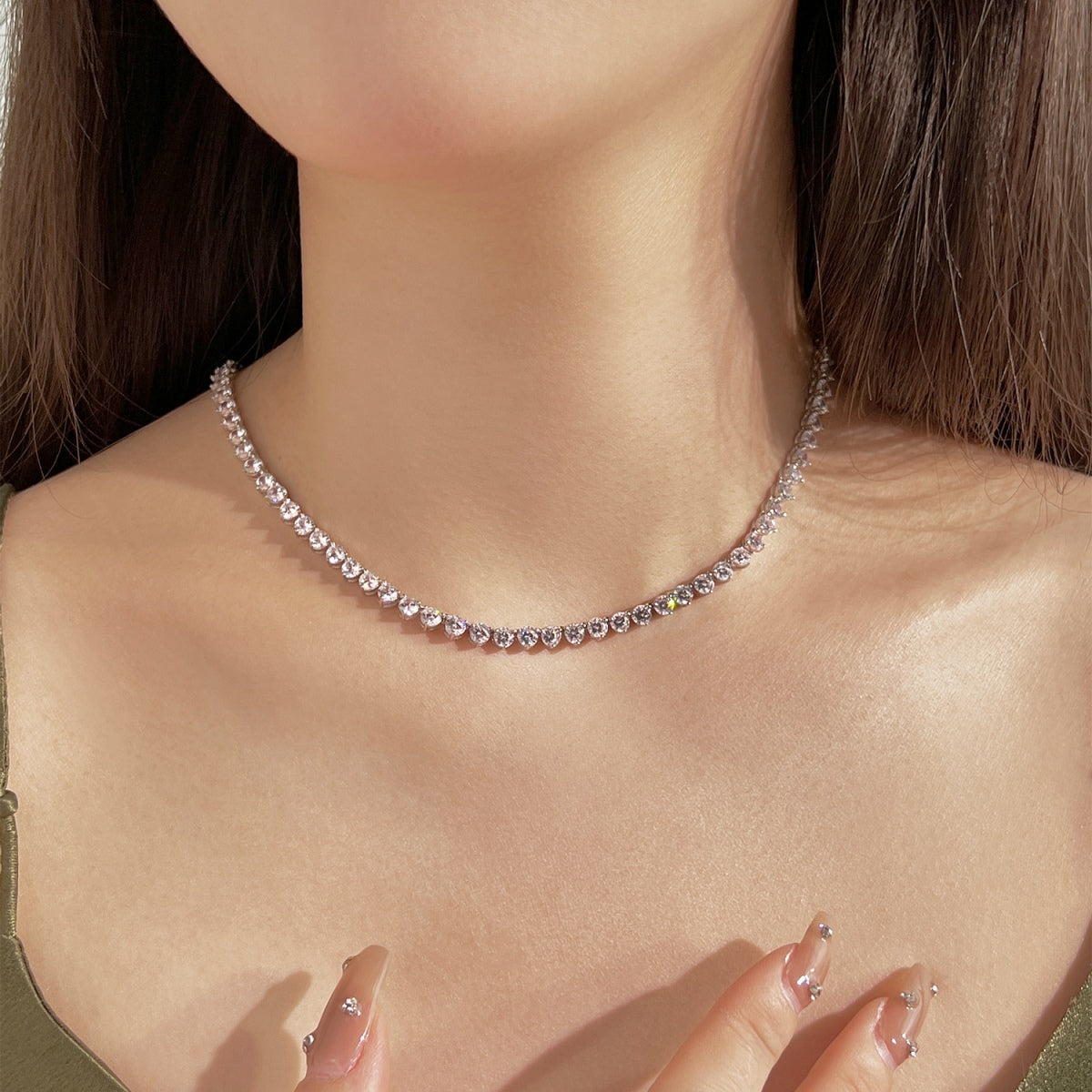 [Clara Jewels]Ornate Heart Cut Tennis Necklace