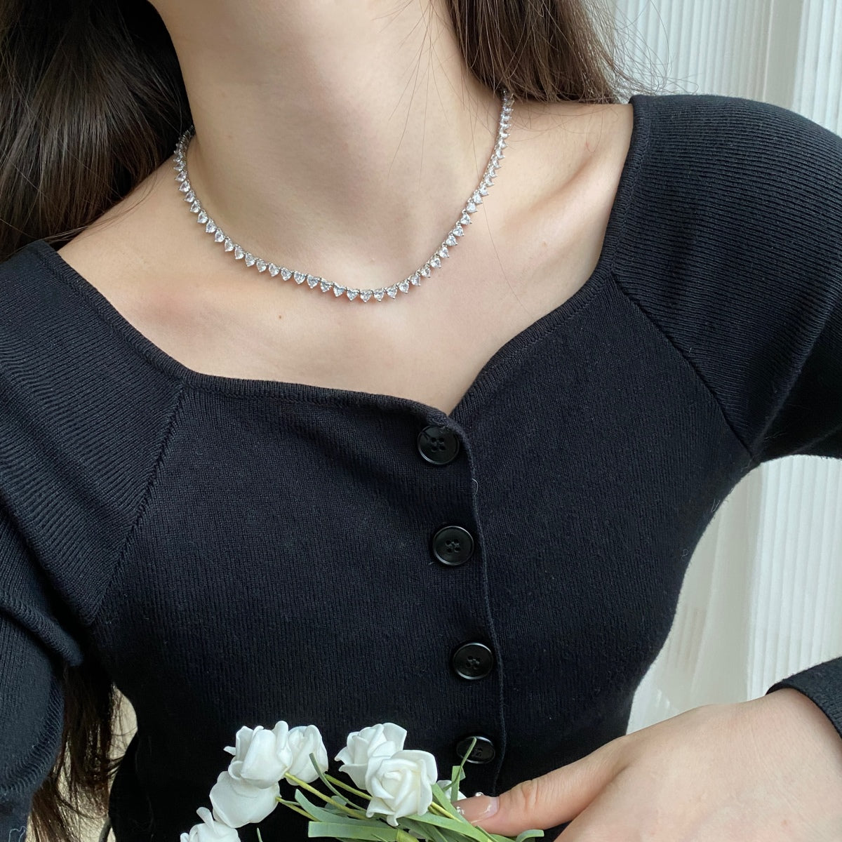 [Clara Jewels]Ornate Heart Cut Tennis Necklace