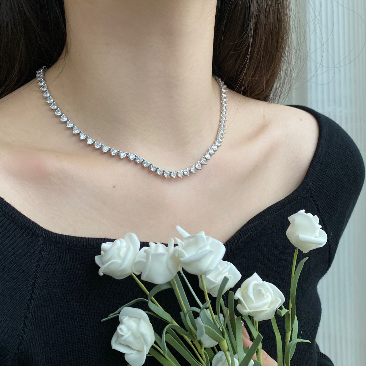 [Clara Jewels]Ornate Heart Cut Tennis Necklace