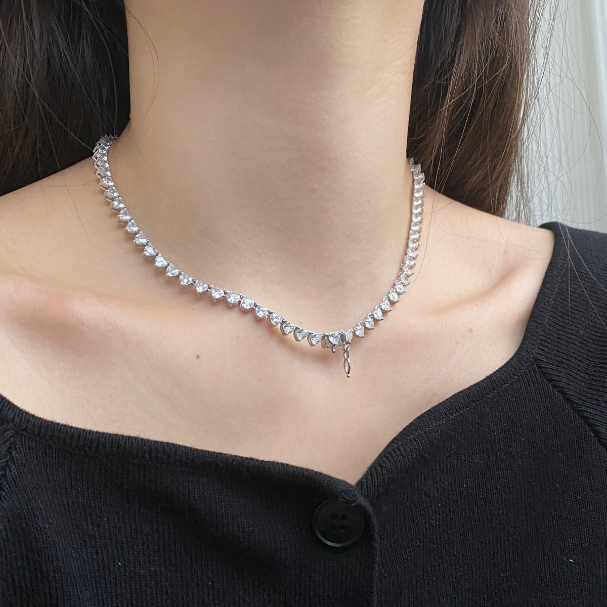 [Clara Jewels]Ornate Heart Cut Tennis Necklace