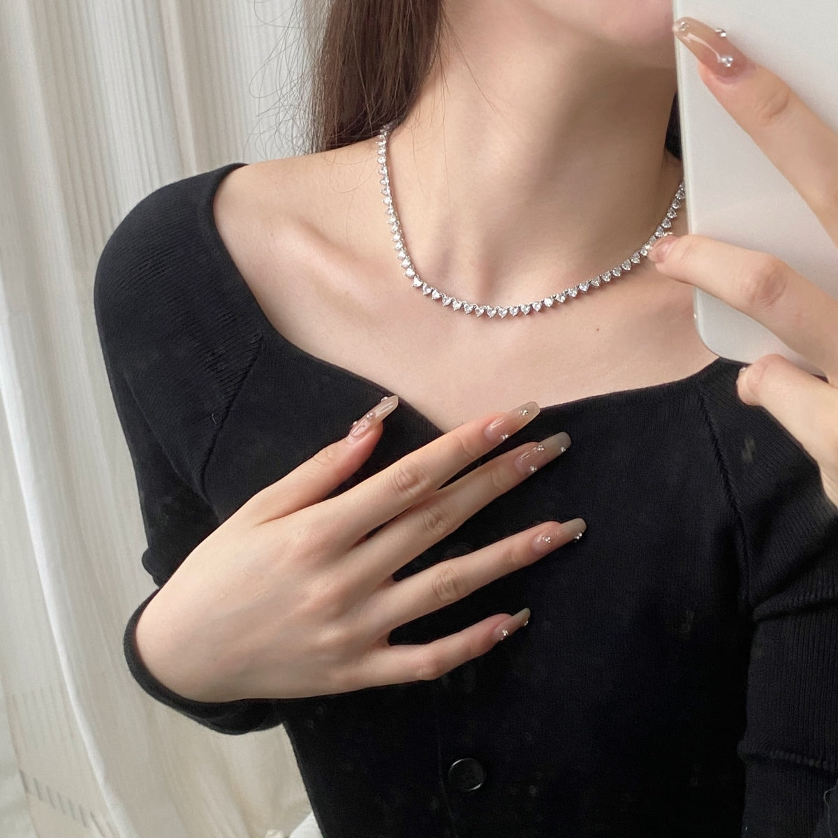 [Clara Jewels]Ornate Heart Cut Tennis Necklace