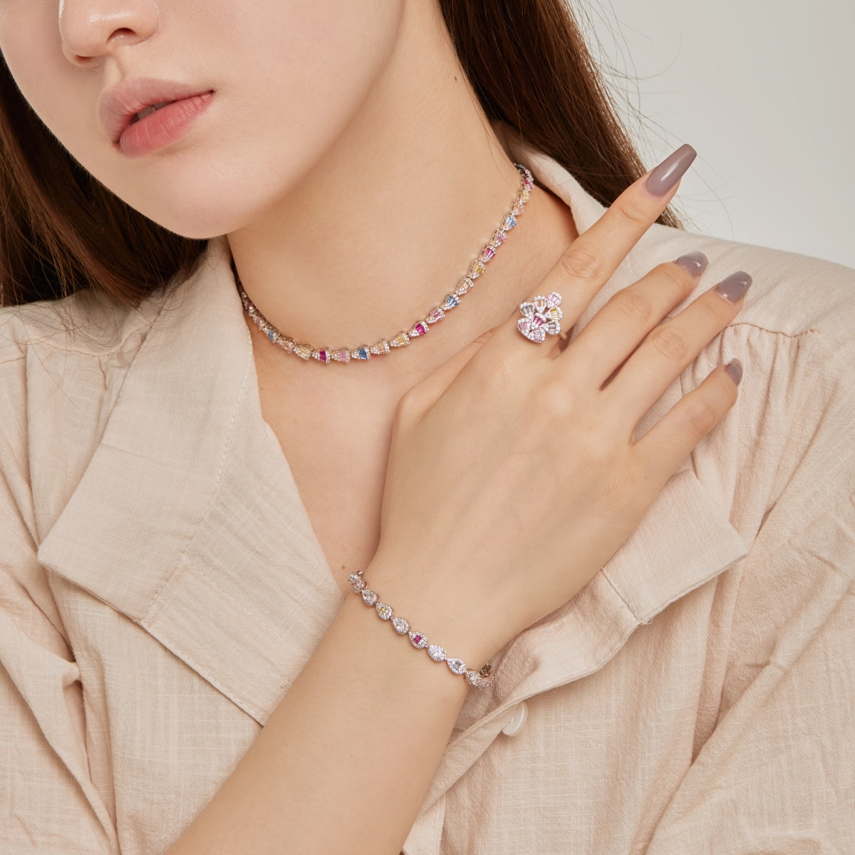[Clara Jewels]Sparkling Colorful Water Drop Shape Daily Ring
