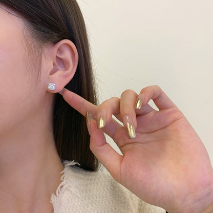 [Clara Jewels]Classic Round Center Stone Stud Earrings