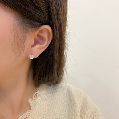 [Clara Jewels]Stylish Shiny Round Center Stone Stud Earrings