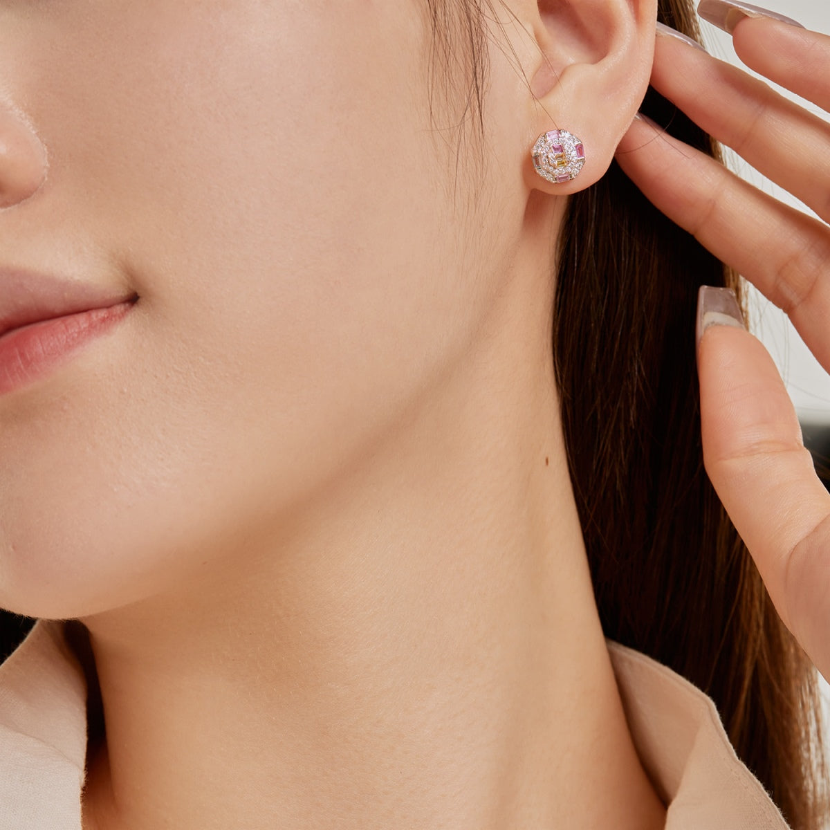 [Clara Jewels]Ornate Colorful Octagon Shape Daily Earrings